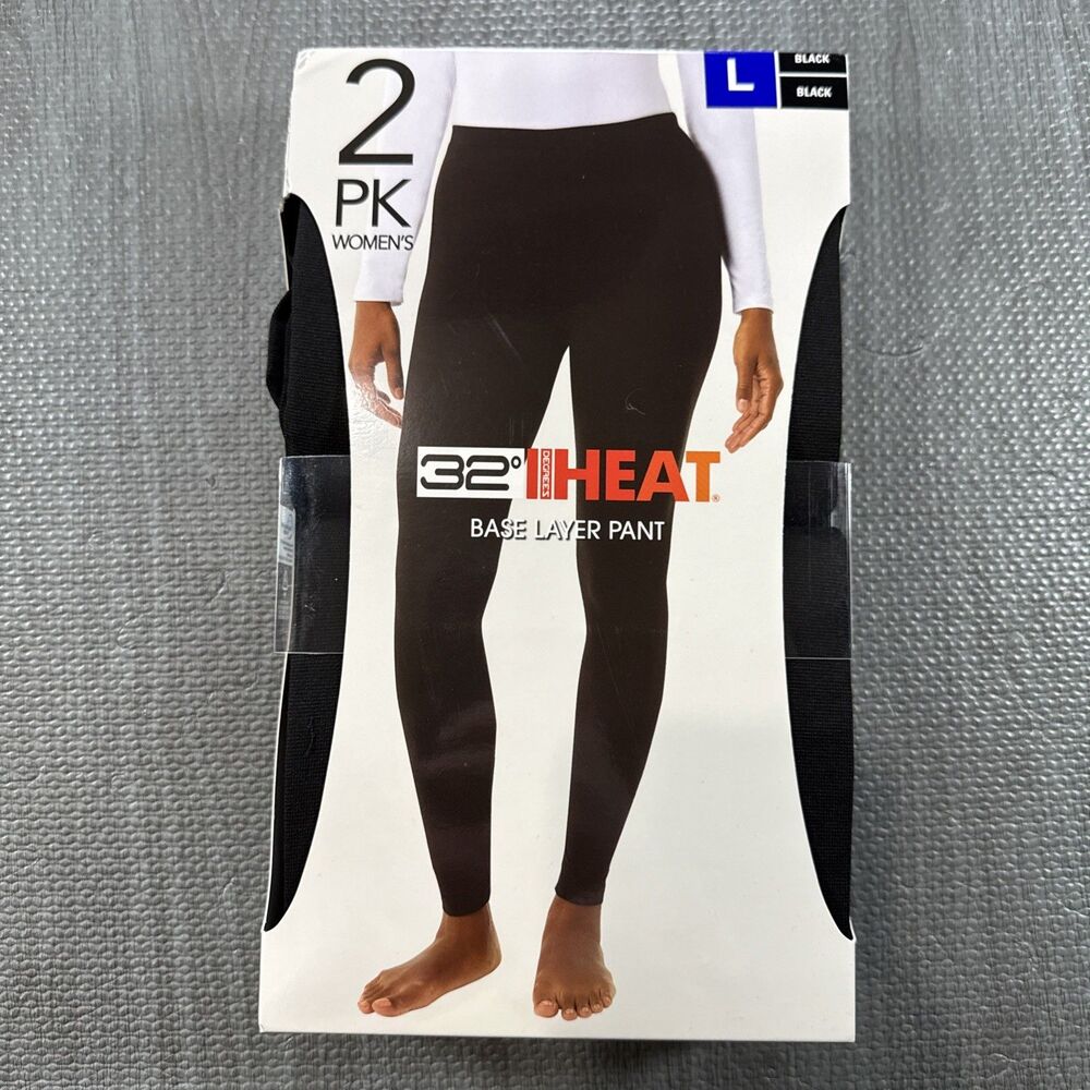 32 Degrees Heat Women's 2 Pack Base Layer Pants, Black, Size L